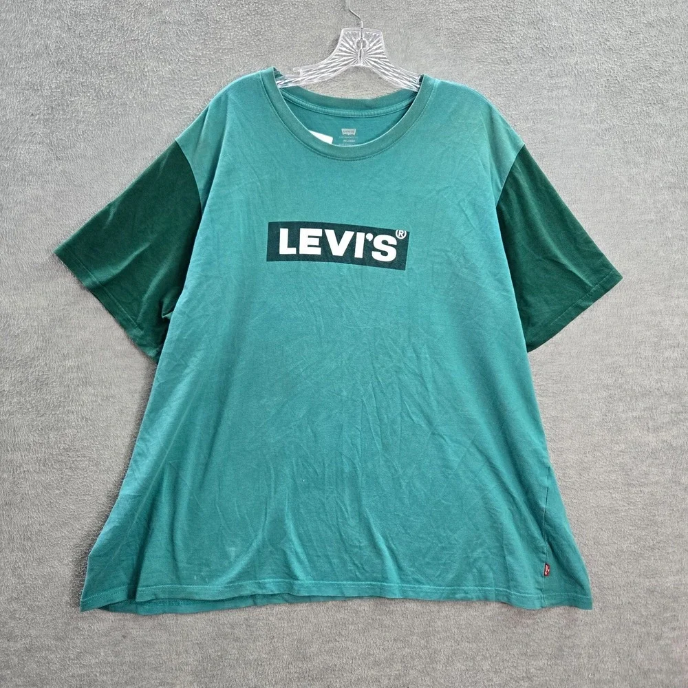 Levi's Men Shirt 2XL Blue Logo Oversized Short‎ Sleeve Crew Neck Tee READ